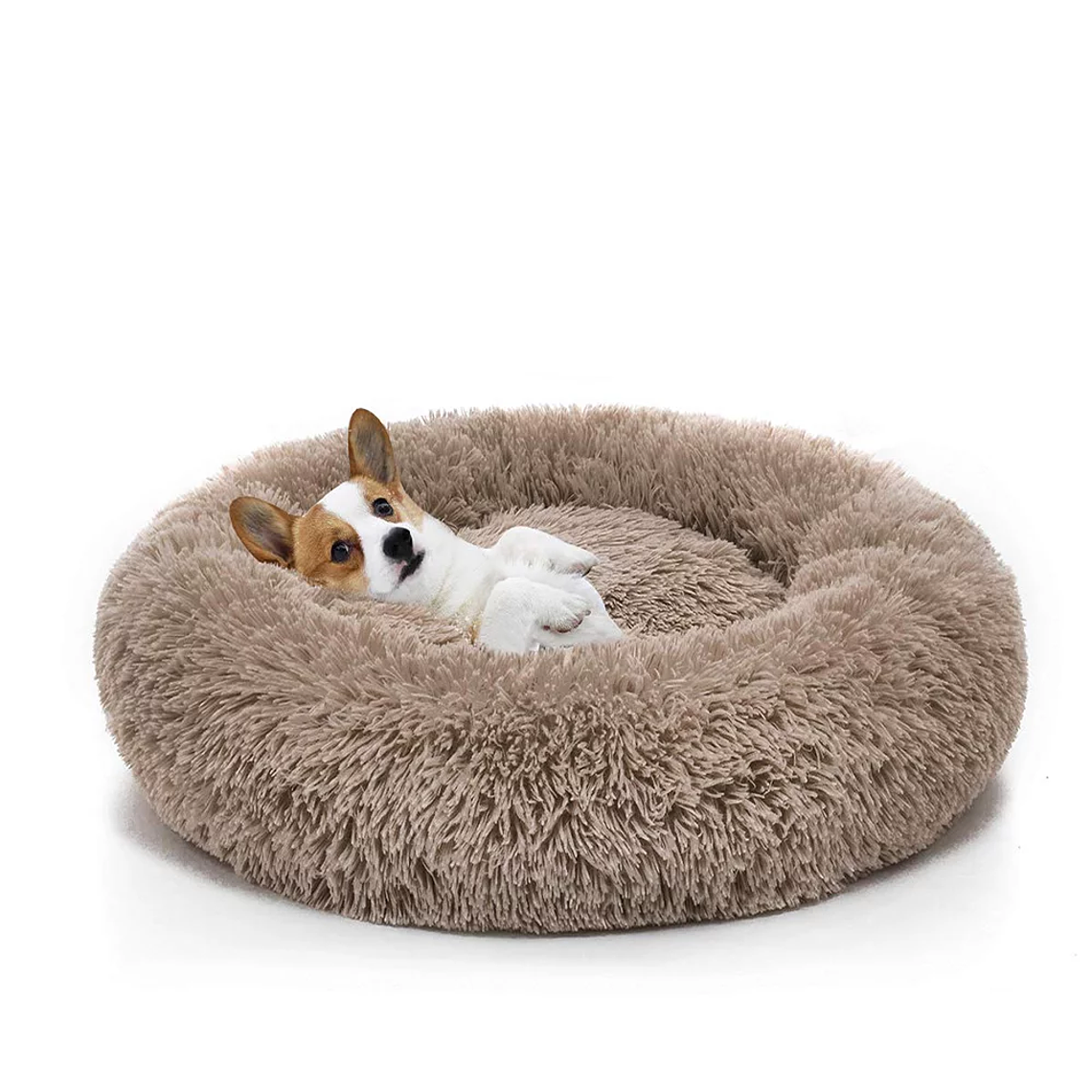 Round Plush Pet Bed for Dogs & Cats,Fluffy Soft Warm Calming Bed Sleeping Kennel Nest 1