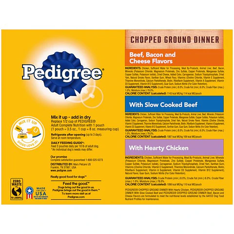 Pedigree Chopped Ground Dinner Meaty Wet Dog Food for Adult Dog Variety Pack, (18) 3.5 oz Pouches