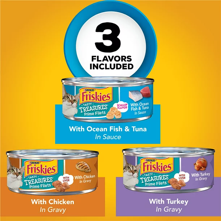Friskies Gravy Wet Cat Food Variety Pack, Tasty Treasures Prime Filets 4