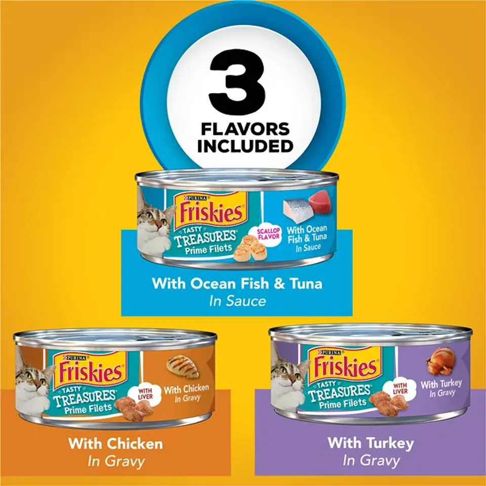 Friskies Gravy Wet Cat Food Variety Pack, Tasty Treasures Prime Filets 4