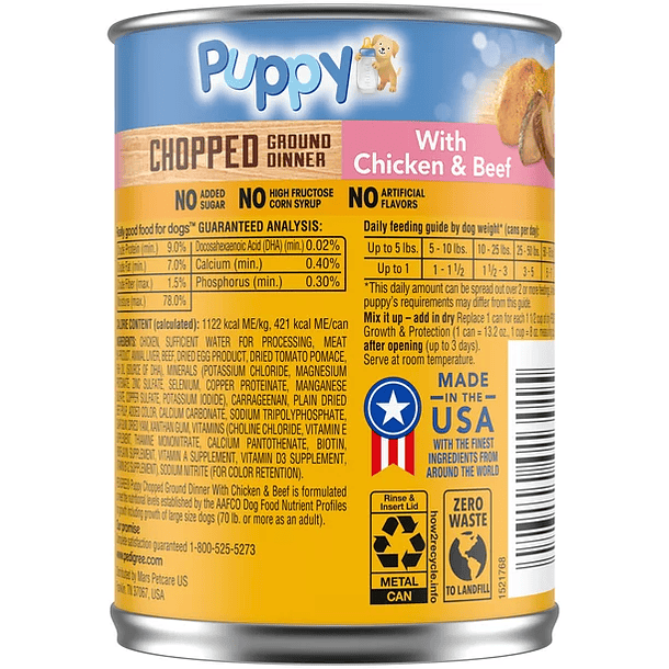 Pedigree Chopped Ground Dinner Pollo y carne de res Alimento húmedo para perros para cachorros 3