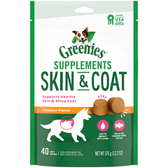 Suplementos para perros Greenies, golosinas masticables suaves con sabor a pollo para la salud de la piel y el pelaje