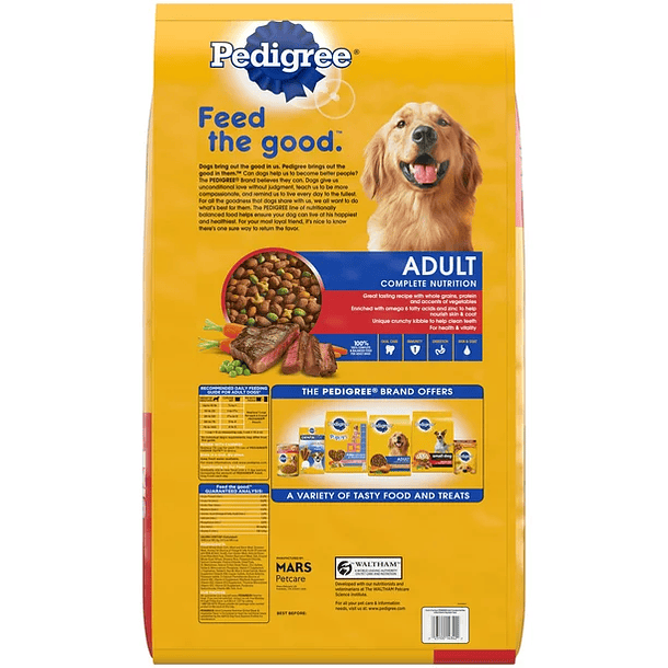 Ração seca para cães pedigree nutrição completa com sabor a bife grelhado e vegetais para cães adultos 4