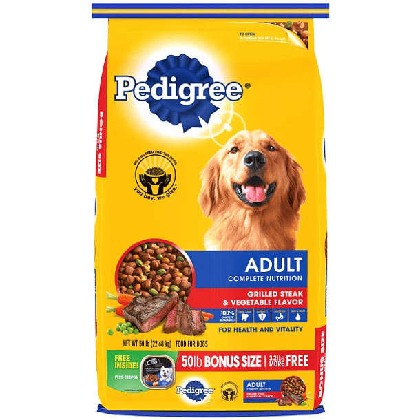 Ração seca para cães pedigree nutrição completa com sabor a bife grelhado e vegetais para cães adultos 7