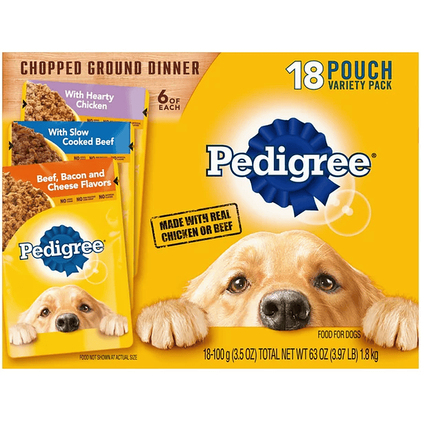 Pedigree Chopped Ground Dinner Meaty Wet Dog Food for Adult Dog Variety Pack, (18) 3.5 oz Pouches