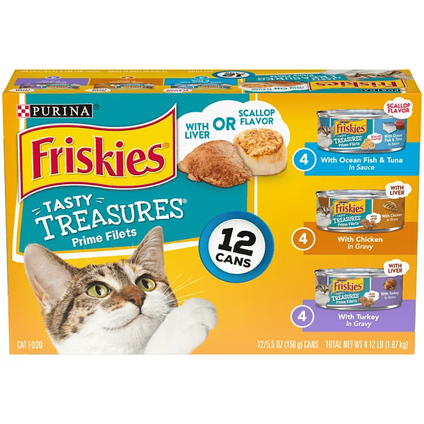 Friskies Gravy Wet Cat Food Variety Pack, Tasty Treasures Prime Filets 1