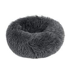 Cama redonda de felpa para mascotas para perros y gatos, nido de perrera para dormir suave y cálido y esponjoso - Negro