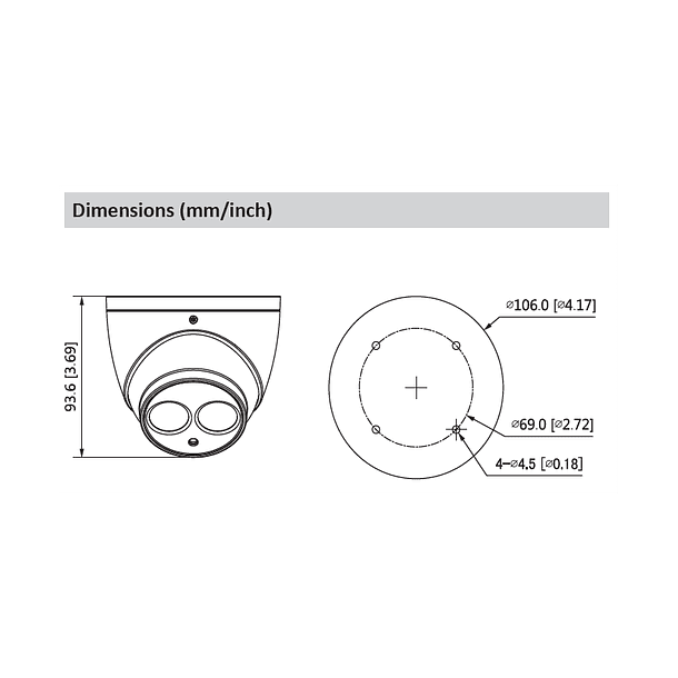 Câmara DAHUA dome 4 em 1 (cvi, tvi, ahd e analógico) de 8 megapixels e lente fixa 3