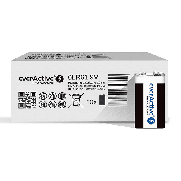 Pack 10x Pilhas Alcalinas 9V 6LR61 - everActive PRO ALKALINE 2