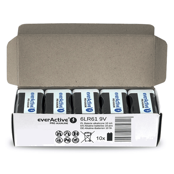 Pack 10x Pilhas Alcalinas 9V 6LR61 - everActive PRO ALKALINE 3