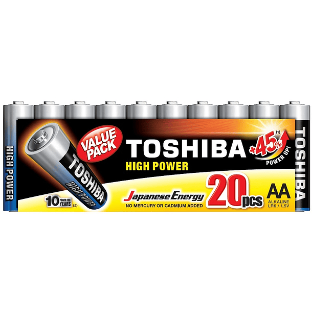 Pack 20x Pilhas Alcalinas 1,5V LR6 AA - TOSHIBA 