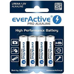 Blister 4x Pilhas Alcalinas 1,5V LR6 AA - everActive PRO ALKALINE