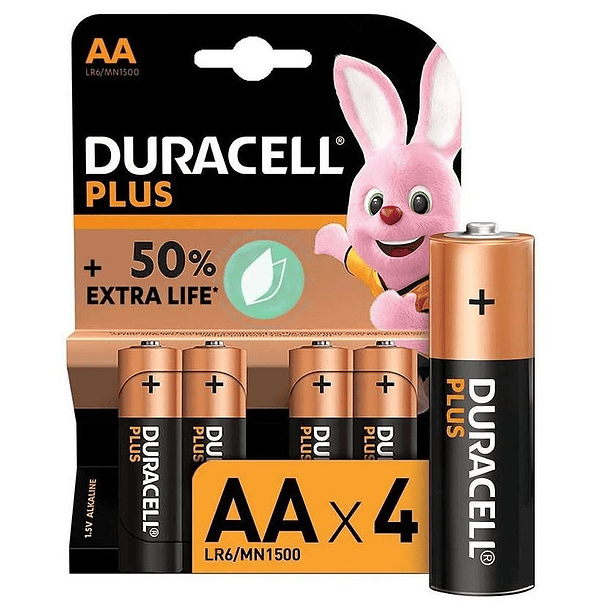 Blister 4 Pilhas Alcalinas 1,5V LR06 AA - Duracell PLUS 