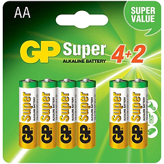 Blister 4+2 Pilhas 1,5V Alcalinas LR6 AA - GP