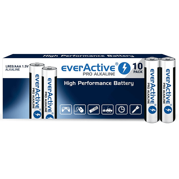 Pack 10x Pilhas Alcalinas 1,5V LR03 AAA - everActive PRO ALKALINE 1