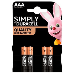 Blister 4 Pilhas Alcalinas 1,5V LR03 AAA - Duracell SIMPLY