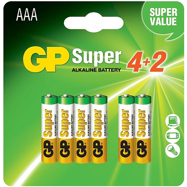 Blister 4+2 Pilhas 1,5V Alcalinas LR03 AAA - GP 