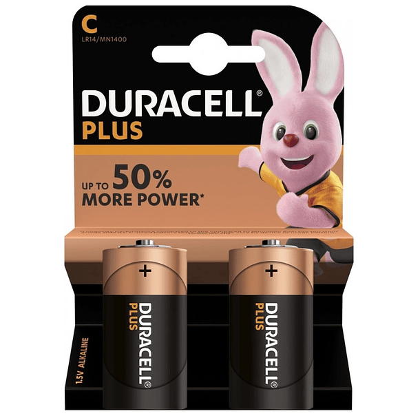 Blister 2 Pilhas Alcalinas 1,5V C / LR14 - Duracell PLUS 