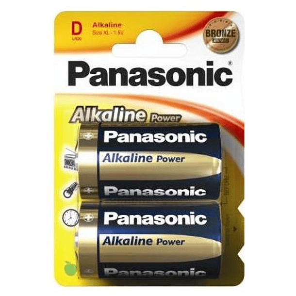 Blister 2 Pilhas Alcalinas D LR20 - PANASONIC 
