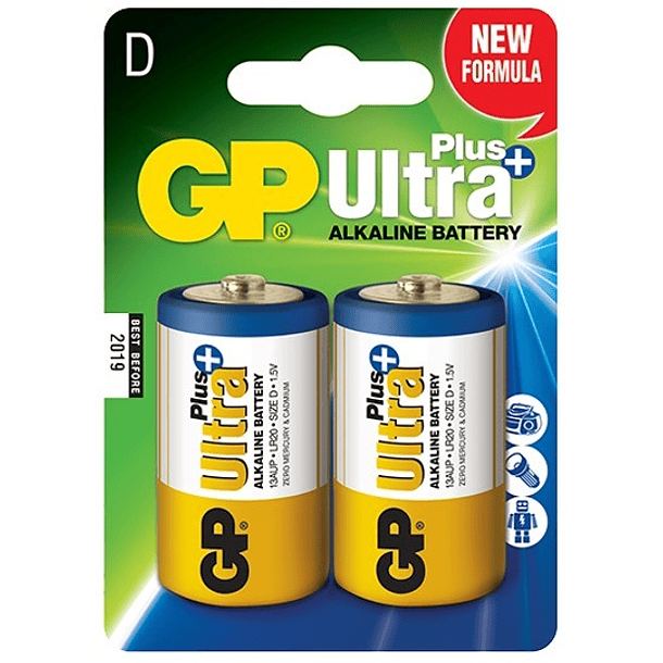 Blister 2 Pilhas Alcalinas LR20 / D (ULTRA PLUS+) - GP 