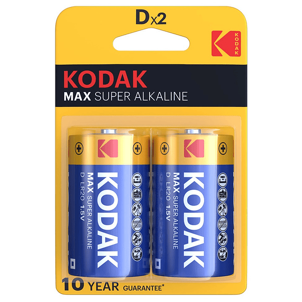 Blister 2 Pilhas Alcalinas D LR20 - KODAK 