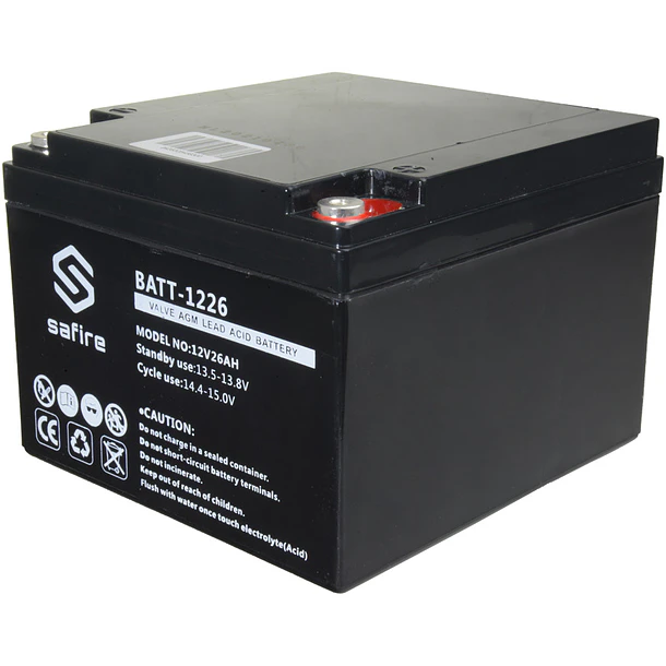 Bateria de Chumbo 12V 26Ah (182 x 166 x 126 mm) - SAFIRE 1