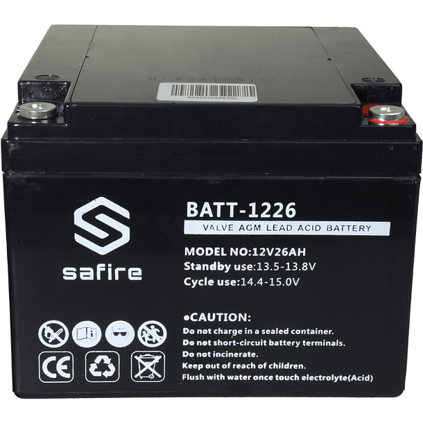 Bateria de Chumbo 12V 26Ah (182 x 166 x 126 mm) - SAFIRE 2
