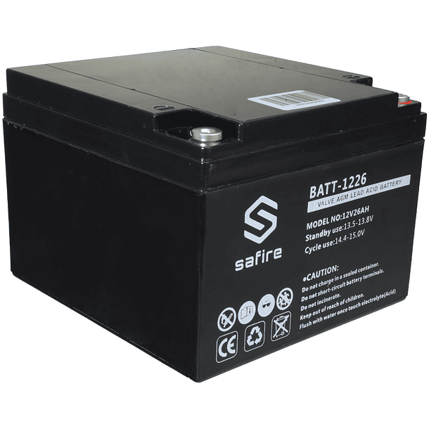 Bateria de Chumbo 12V 26Ah (182 x 166 x 126 mm) - SAFIRE 3