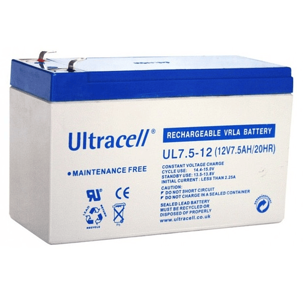 Bateria Chumbo 12V 7,5Ah  (150 x 63 x 95 mm) - Ultracell 1