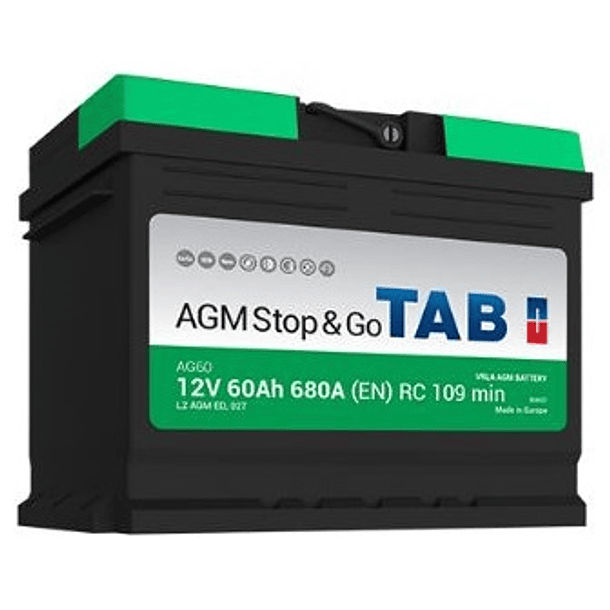 Bateria AGM Stop & Go p/ Automóvel 12V 60Ah (242 x 175 x 190mm) 