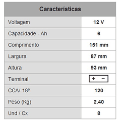 Bateria PB p/ Mota 12V 6Ah
