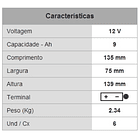 Bateria PB p/ Mota 12V 9Ah Alta Performance 2