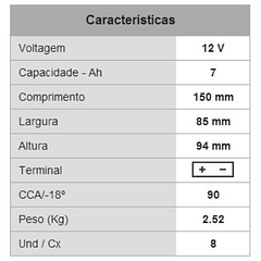Bateria GEL p/ Mota 12V 7Ah - KAGE