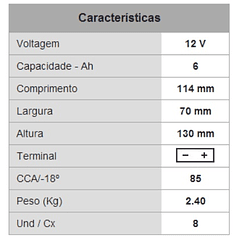 Bateria PB p/ Mota 12V 6Ah