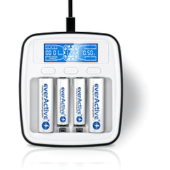 Carregador Profissional de Pilhas AA/AAA USB c/ LCD - everActive