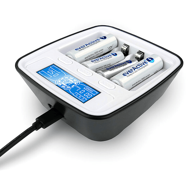 Carregador Profissional de Pilhas AA/AAA USB c/ LCD - everActive 3