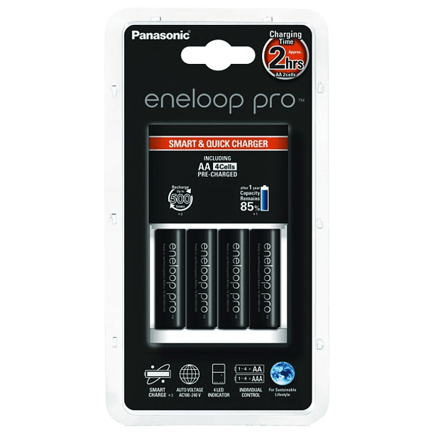 Carregador + 4 Pilhas Recarregáveis K-KJ55HCD40E AA 2500mAh eneloop Pro - PANASONIC 