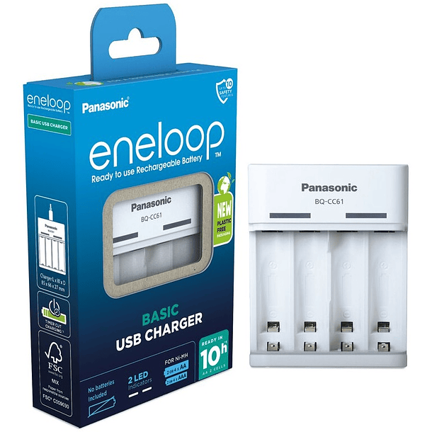 Carregador USB de Pilhas NI-MH Eneloop BQ-CC61 (AA/AAA) - PANASONIC 