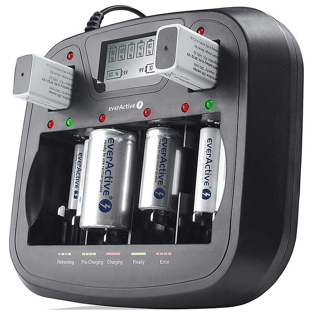 Carregador de Pilhas com Display LCD Ni-MH / Ni-Cd (AA, AAA, C, D e 9V) - everActive NC-900U 1