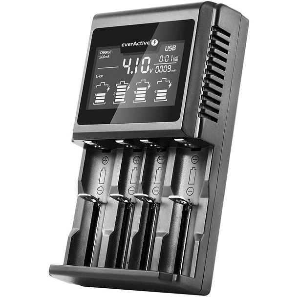 Carregador Profissional de Multi-Baterias NiMH/Li-ion/Li-FePO4 USB c/ LCD - everActive 1