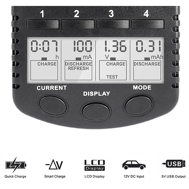 Carregador Profissional de Pilhas AA/AAA c/ LCD - everActive 4