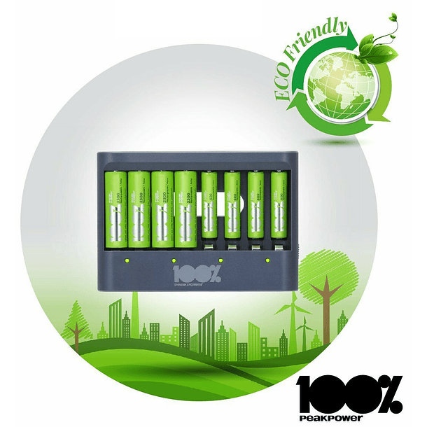 Carregador de Pilhas USB (AA/AAA) c/ Oferta 8 Pilhas Recarregáveis AA/AAA - PEAK POWER 1