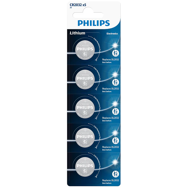 Blister 5x Pilhas Lithium CR2032 3V - PHILIPS 