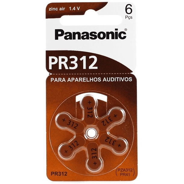 Pack 6x Pilhas p/ Aparelhos Auditivos - PR312/PR41/AZA312 - PANASONIC 