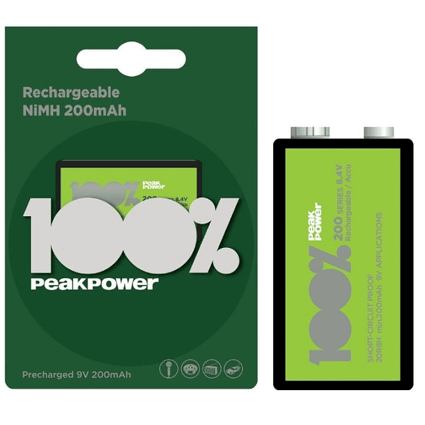 Pilha Recarregável Ni-Mh 9V 200mAh - PEAK POWER 