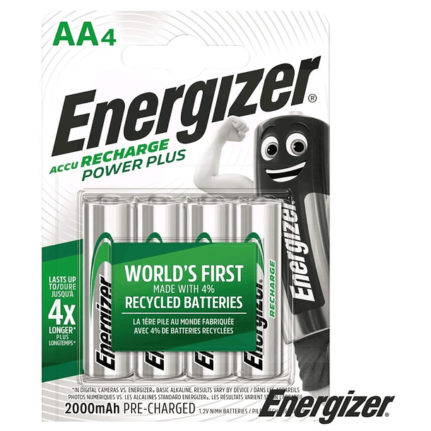 Blister 4 Pilhas Recarregáveis 1,2V 2000mAh Ni-Mh - AA - ENERGIZER Power Plus 