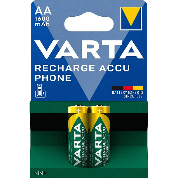 Blister 2x Pilhas Recarregáveis AA 1600mAh - VARTA 