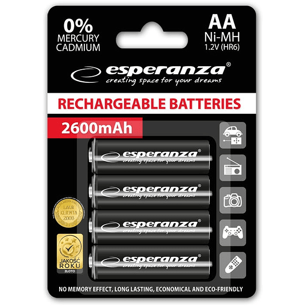 Blister 4 Pilhas Recarregaveis 1,2V 2600mAh Ni-Mh AA (Alta Capacidade) - ESPERANZA 1