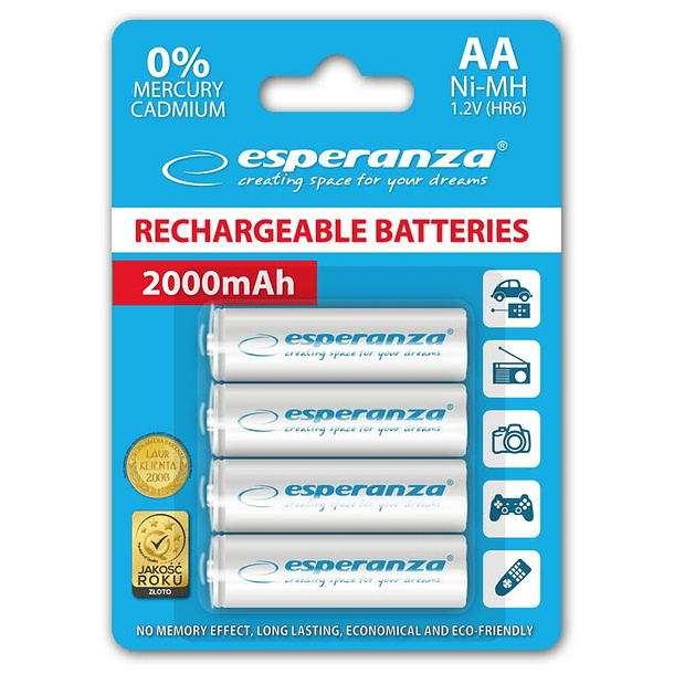 Blister 4 Pilhas Recarregaveis 1,2V 2000mAh Ni-Mh AA - ESPERANZA 1