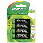 Blister 4 Pilhas Recarregáveis 1,2V AA Ni-Mh 2100mAh - MEMOREX 1